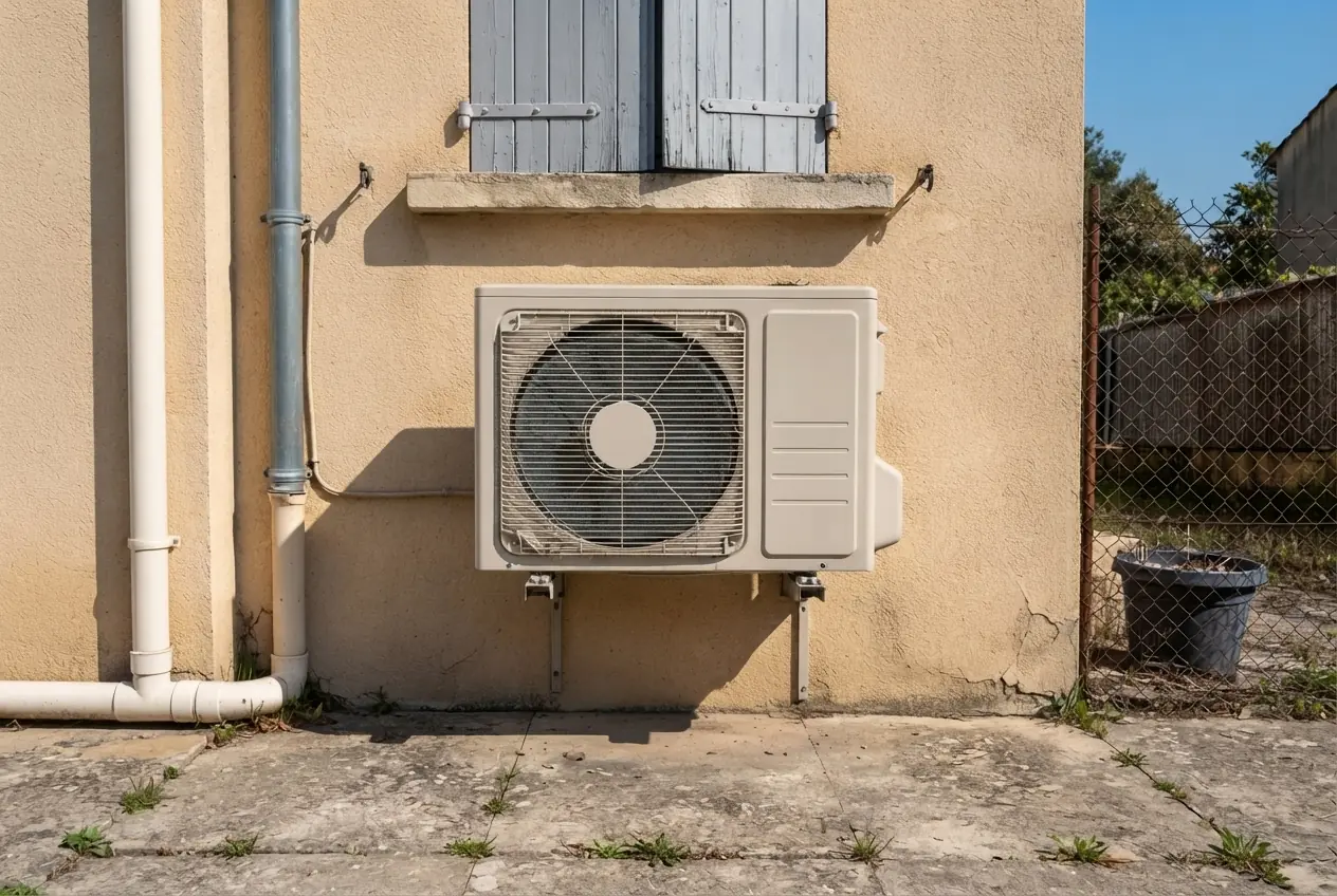 Unité extérieure de climatisation nettoyée après entretien à Orange